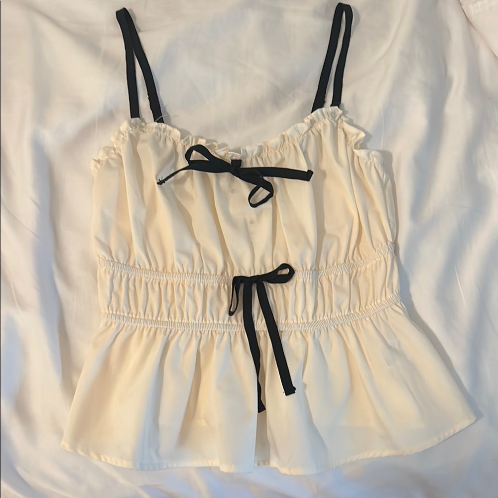 Studio Black and Cream Smocked Peplum Camisole